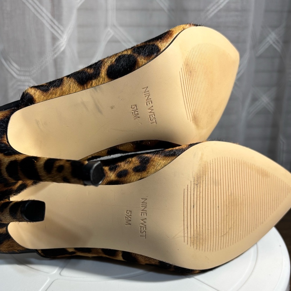 NINE West NWOT Size 5.5M Karyta Leopard Print Pointed-Toe Calf Hair Mules 3”heel - Picture 5 of 7